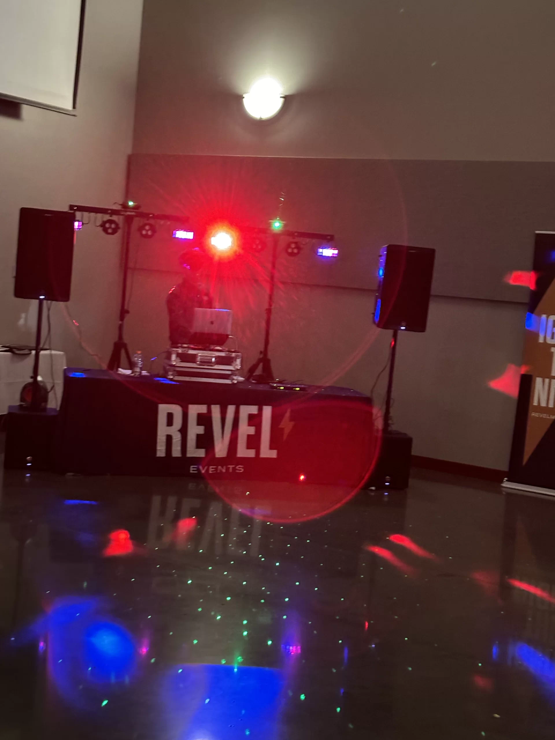 our dj booth all setup for a party